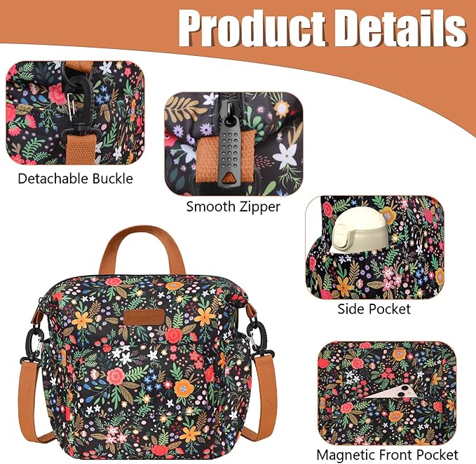 Joymee Lunch Bag Women Insulated Lunch Box Reusable Leakproof Large Spacious Cooler Tote for Women Men Adult with Bottle Holder and Side Pockets for Work Office Travel Picnic -08 Multi-Floral