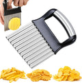 FANTEXY Crinkle Cutter for Veggies, Stainless Steel French Fry Cutter for Potatoes, Cucumbers, Carrots - Wavy Chopper, Waffle Fry Maker