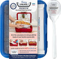 Fancy Panz - Denim Blue Premium Aluminum Foil Pan Carrier with Lid & Hot/Cold Pack - Elevated Food Serving Tray - Portable Casserole Carrier with Lid - Made in the USA Hosting Essentials