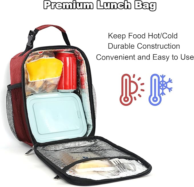 Lunch Box for Men Women Adults Small Lunch Bag for Office Work Picnic - Reusable Portable Lunchbox, Red
