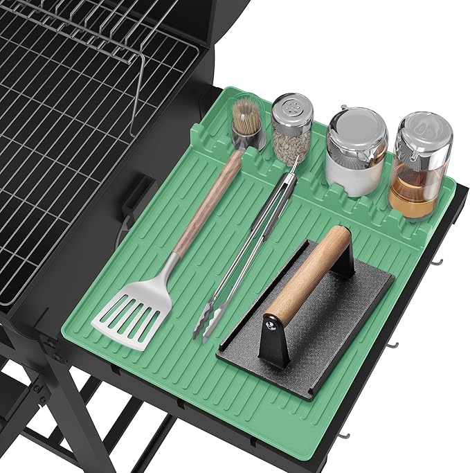 Silicone Griddle Tools Mat for Blackstone - Large Silicone Spatula Mat with Drip Pad - Griddle Mats BBQ Grill Accessories - Side Shelf Mats Grill Pad for Blackstone Griddles Accessories (Light Green)