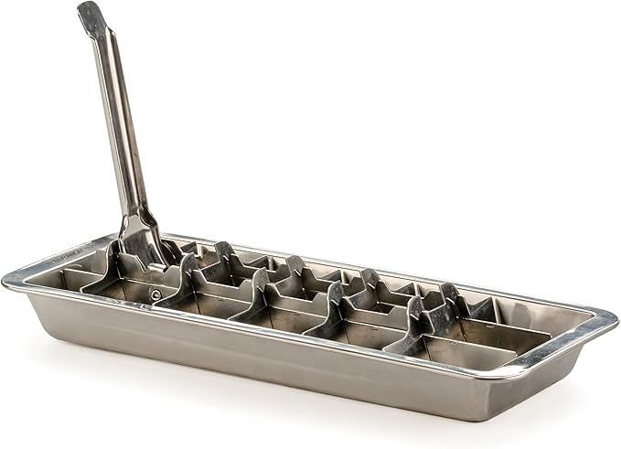 RSVP International Endurance® Vintage Inspired Ice Cube Tray, 11" | Retro Design for Bars & Kitchens | Levers Remove Cubes | Heavy Duty Stainless Steel | Dishwasher Safe