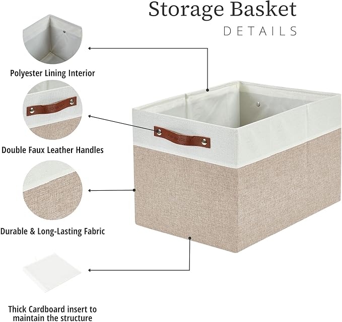 DECOMOMO Kallax Storage Cubes -13x15x13 Storage Bins, Baskets for Organizing Shelves (Beige and White, 4-Pack)