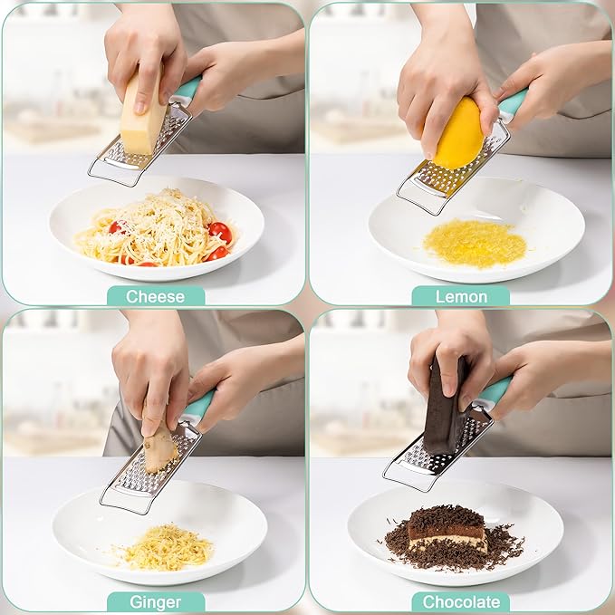 Rainspire Professional Cheese Graters for Kitchen Stainless Steel Handheld, Metal Lemon Zester Grater With Handle For Cheese, Chocolate, Spices, Kitchen Gadgets And Tools, Soft Grip Handle, Mint Green