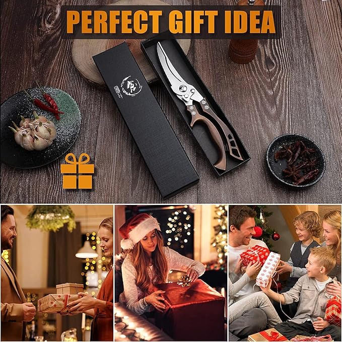 Poultry Shears, Heavy Duty Kitchen Shears with Serrated Edge, No Rust Spring Loaded, Multipurpose Stainless Steel Kitchen Scissors for Chicken, Bone, Meat, Turkey, Fish Thanksgiving Christmas Gifts