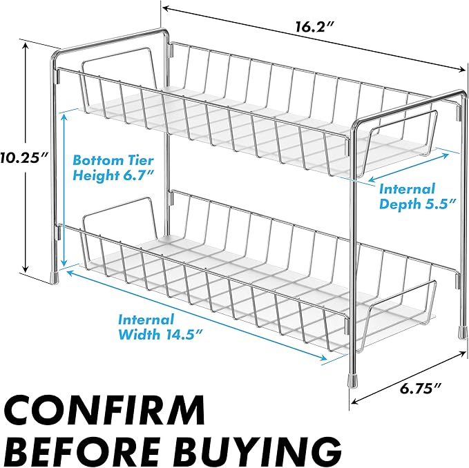 Simple Houseware 2-Tier Spice Rack Kitchen Organizer Countertop Shelf, Chrome