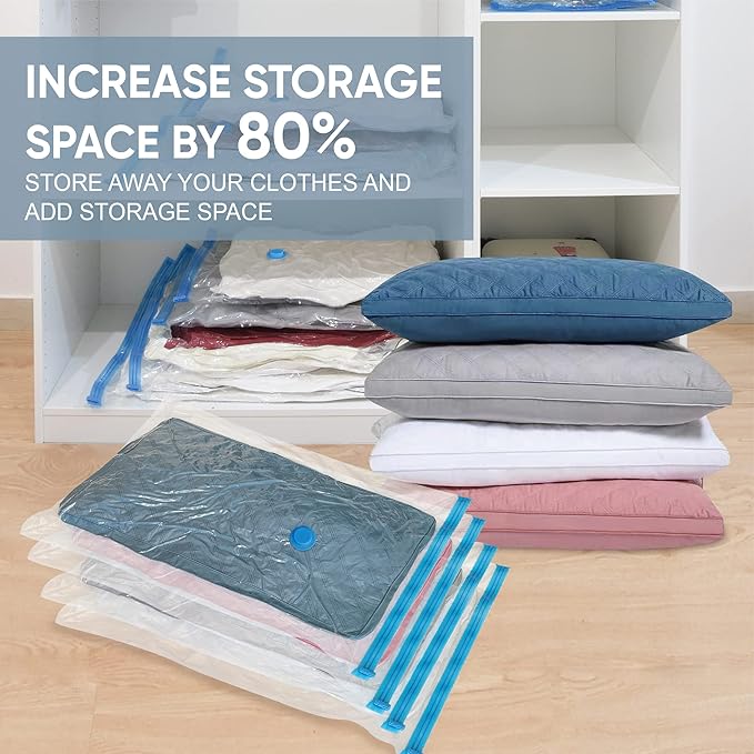 10 Large Vacuum Storage Bags with Hand Pump, Large Vacuum Seal Bags for Clothing, Space Saver Bags for Travel Lugggage, Blankets, Comforters