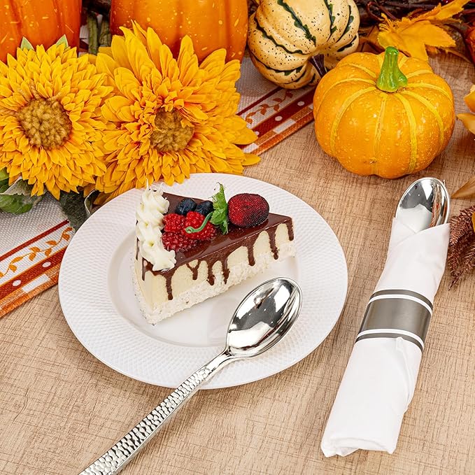 WELLIFE 400PCS Silver Plastic Silverware, Pre Rolled Silverware Set Disposable,Plastic Cutlery Includes: 100 Forks, 100 Knives, 100 Spoons, 100 Napkins, Cutlery Set Disposable