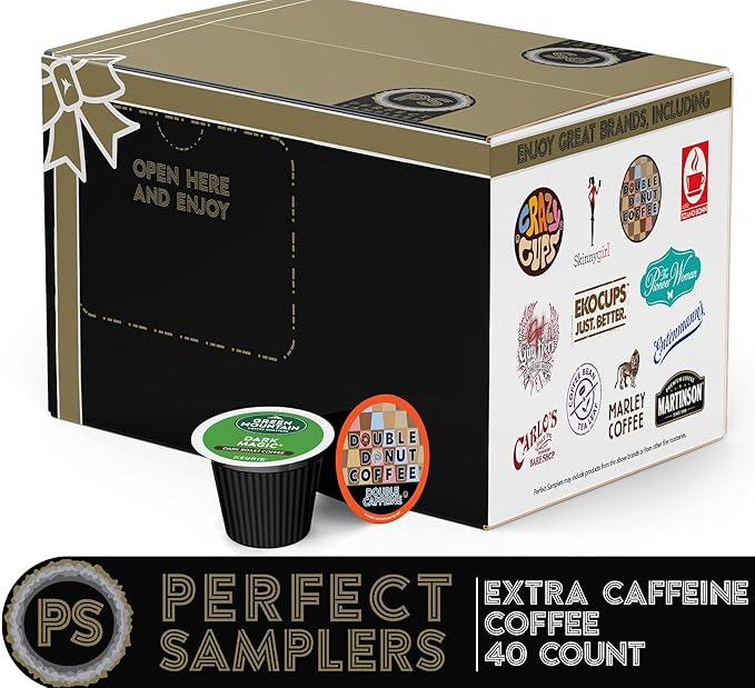 High Caffeine Coffee Pods Variety Pack - Sample The Strongest Coffee From the Top Brands with Our Extra Caffeine Sampler of 40 Pods Compatible with Keurig K Cup Makers