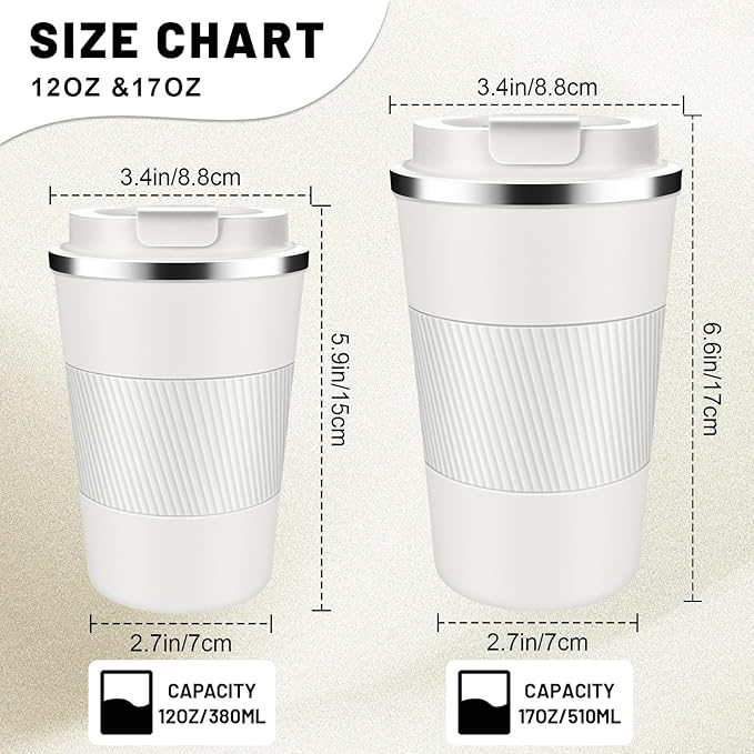 Insulated Coffee Tumblers with Flip Lid 12oz / 17oz, Stainless Steel Travel Coffee Mug Leak Proof, Vacuum Insulated Coffee Mug Reusable Cup, Keeps Cold and Hot for Coffee Tea