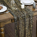Artoid Mode 6Pcs Black Gold Gauze Table Runner 120 Inch 10FT, Glitter Metallic Foil Sheer Dining Wedding Anniversary Holiday Birthday Table Decor for Home Party