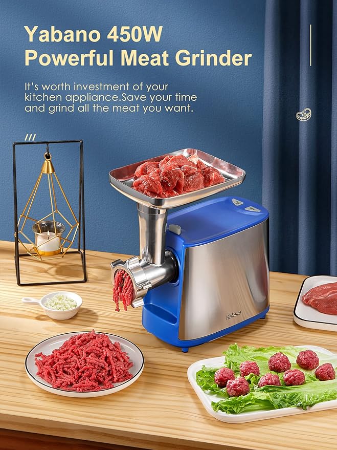 Electric Meat Grinder, Heavy Duty Meat Mincer, Sausage Stuffer Maker, Food Grinder with Sausage & Kubbe Kit, 2 Grinder Plates, Stainless Steel (Blue)