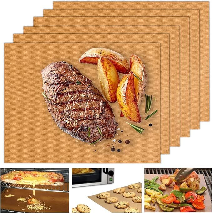 UBeesize Copper Grill Mats for Outdoor Grill – 6 Pack Heavy-Duty, Non-Stick BBQ Grilling Mat & Baking Mats, Reusable, Easy-Clean for Gas, Charcoal, Electric Grills (15.75 x 13 Inch)