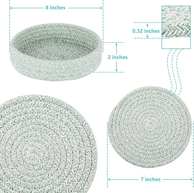 Trivets for Hot Dishes, Pots and Pans, Hot Pads with Storage Basket, Pot Holders for Kitchen, Heat Resistant Mat Protect Counter Home Essentials, Farmhouse Decor (Green 4 PCS)