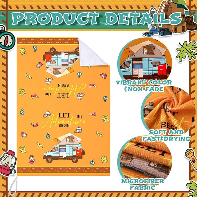 Boyiee Set of 6 Camping Kitchen Towels Absorbent Dishcloths Bonfire Tent Car Tea Towels 24 x 16 Inches with Funny Sayings Novelty Gifts for Campers Happy Camper Camping Accessories for Rv Campers