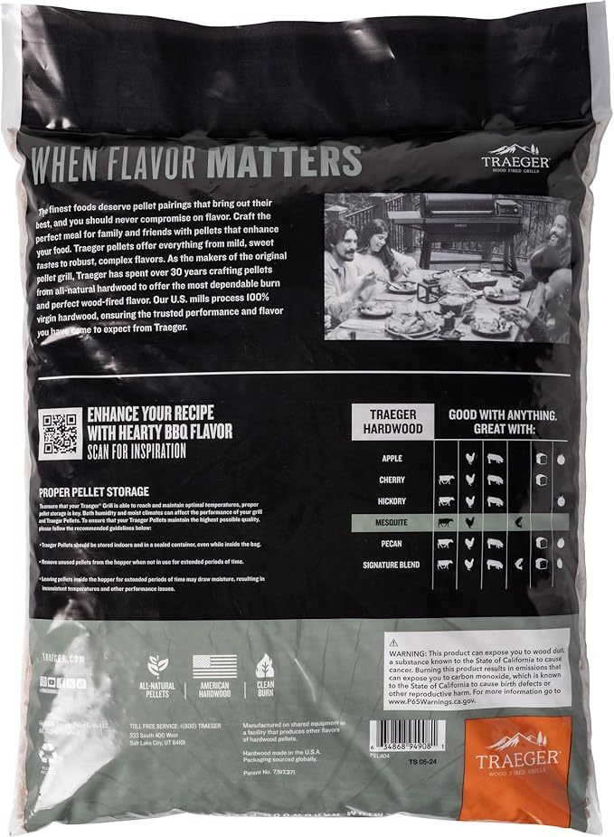 Traeger Grills Mesquite 100% All-Natural Wood Pellets for Smokers and Pellet Grills, BBQ, Bake, Roast, 18 lb. Bag (Pack of 3)