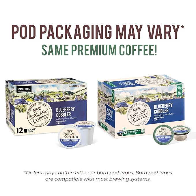 New England Coffee Blueberry Cobbler Medium Roast Single Serve Pods, 12ct Box (Pack of 1)