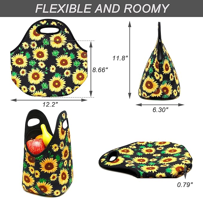 Neoprene Lunch Bag for Women Insulated Lunch Tote Bags Washable Lunch Container Box for Work Picnic Lightweight Meal Prep Bags for Men