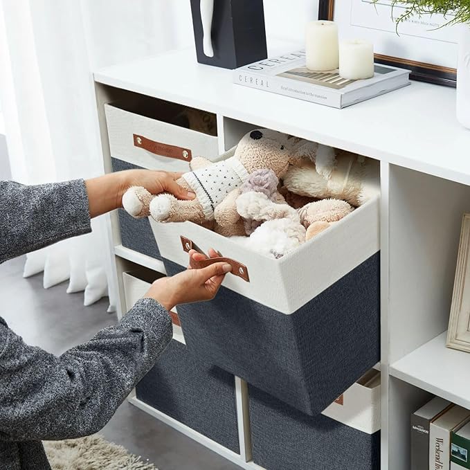 DECOMOMO Fabric Cube Storage Bins - Storage Baskets for Shelves, Cube Storage Organizer for Kallax and Cubbies (Slate Grey & White, 11 inch Cube) - 4 Pack