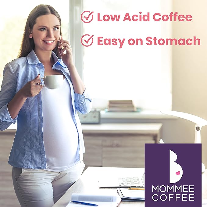 Mommee Coffee Quarter Caf Ground Low Acid Coffee - 100% Arabica Organic Coffee Beans with Smooth Caramel Flavor - Medium Grind for Drip, Reusable One Cup Filters - 11 oz