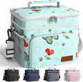 HOTOR Insulated Lunch Box for Men & Women - Leak-Proof Cooler Lunch Bag with 4 Pockets, Adjustable Strap, Ideal for Work, Picnic, Travel - Medium, Green Flower, 10.2"×6.9"×8.5"