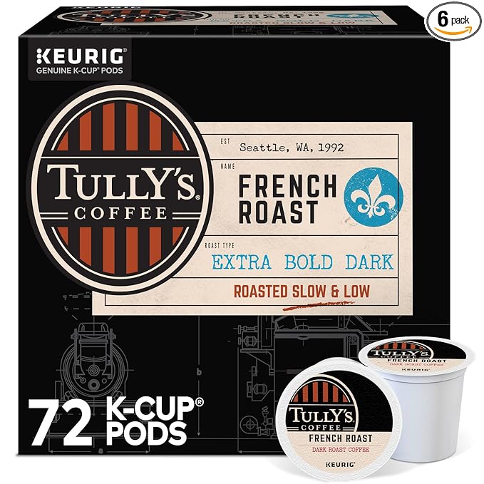 Tully's Coffee French Roast Keurig Single-Serve K-Cup Pods, Dark Roast Coffee, 72 Count
