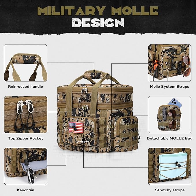 Maelstrom Tactical Lunch Box, 23 L Insulated Lunch Bag for Men, Expandable Double Deck Lunch Cooler Bag,Large Leakproof Soft Lunch Tote with Detachable MOLLE Bags, for Adult Women Work,Picnic