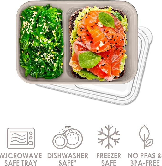Bentgo Prep - 2-Compartment Snack Containers with Lids - Reusable, Microwaveable, Durable, PFAS & BPA-Free, Freezer and Dishwasher-Safe Meal Prep Food Storage - 10 Trays & 10 Lids (Clay)