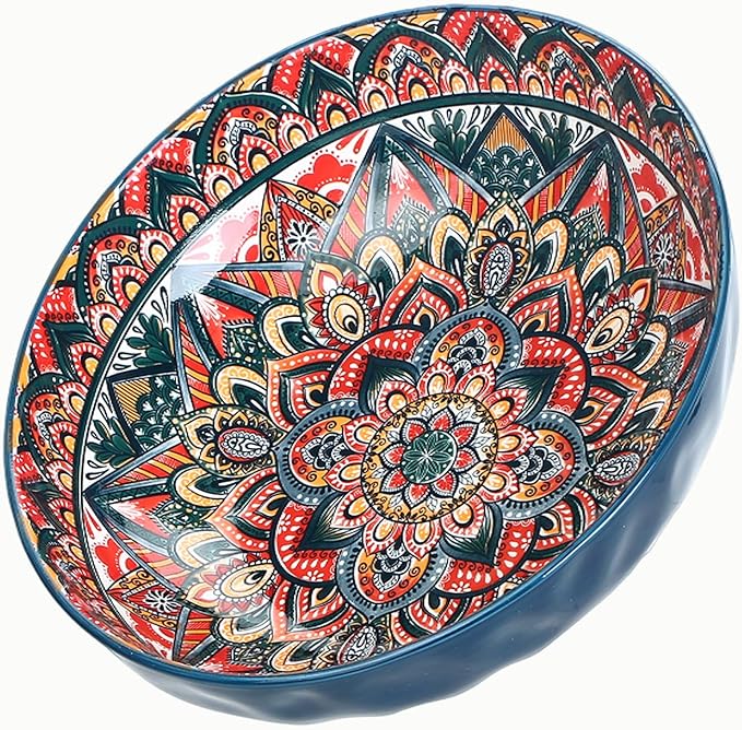 OZY Large Serving Bowls,10 inch Ceramic Salad Bowls,Ideal Housewarming Gift,Vibrant Color Soup Bowls for Party,Pasta,Fruit,Dishwasher & Microwave Safe Soup Bowls (Blue)