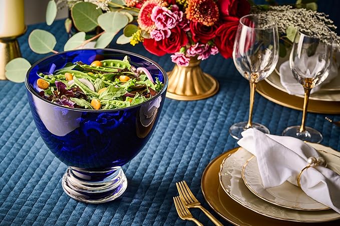 Barski Beautiful Handmade Glass Round Footed Bowl, Cobalt, 9.5" D (9.5 Inches Diameter), Made in Europe