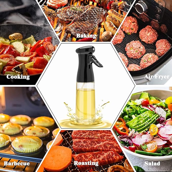 Olive Oil Sprayer for Cooking, 200ml Glass Oil Dispenser Bottle Spray Mister, Refillable Food Grade Oil Vinegar Spritzer Sprayer Bottles for Kitchen, Air Fryer, Salad, Baking