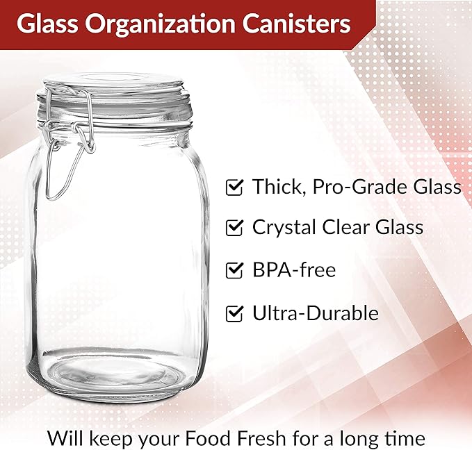 Set of 2 Large Mason Jar with Lid (3 Liter) | Airtight Storage Container for Food, Flour, Pasta, Coffee, Candy, Dog Treats, Snacks & More | 100 Ounces