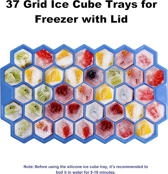 Ice Cube Trays for Freezer with Lid-3 Packs Silicone Ice Cube Tray with Lid Ice Maker,Easy-Release Reusable Ice Cube in Organizer Bins or Ice Bucket for Cocktail bar or Iced Coffee Cup