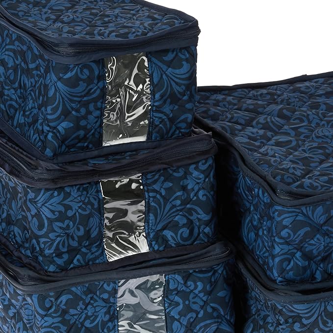 8-Piece Storage Containers Set – China, Navy, Quilted, Stackable Dish & Plate Protectors – Glass & Dinnerware Organizer Lids – Kitchen Storage for Meal, Tupperware, Glass Containers & Food Storage