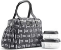 Fit & Fresh Insulated Lunch Box For Women, Leakproof & Stain-Resistant With Expandable Bottle Pocket, Zipper Closure - Laketown Lunch Bag Black Geo