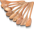 INTAJ Premium Teak Wooden Spoons for Cooking – 9-Piece Kitchen Utensils Set, Durable & Nonstick Safe, Eco-Friendly,Ergonomic Stir, Mix, Scrape & Serve – Ideal for Nonstick,Cast Iron & Ceramic Cookware