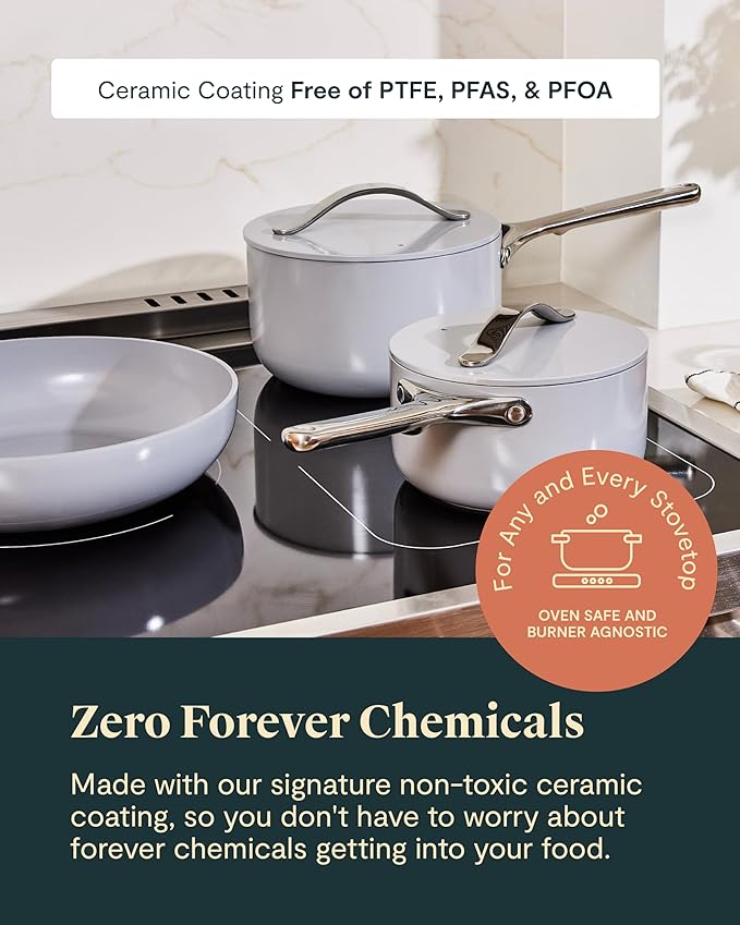 Caraway Non-stick Ceramic Cookware Set (12 Piece) Pots, Pans, Lids and Kitchen Storage - PFAS & PFOA Free - Oven Safe Pan Set & Compatible with All Stovetops - Sage