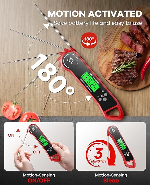 Meat Thermometer Digital, Instant Read Thermometer with Backlight, Calibration & Hold Function, Waterproof Food Thermometer for Kitchen and Outside, BBQ, Turkey, Candy, Liquids, Beef (red)