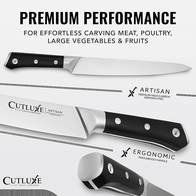 Cutluxe Turkey Carving Knife Set – Carving Fork & Knife for Meat, BBQ, Brisket – Razor Sharp Premium German Steel Full Tang, Ergonomic Handle Artisan Series