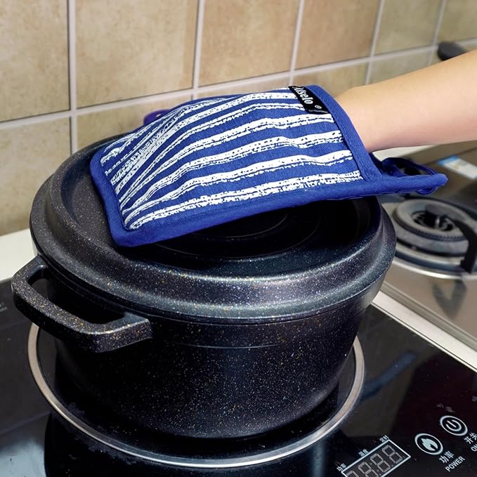 Silicone Pot Holders Set of 3 Heat Resistant & Non Slip Potholders, Professional Oven Hot Pads with Pockets Mitts for Kitchen Cooking Baking Barbecue (Cobait Blue, 3)
