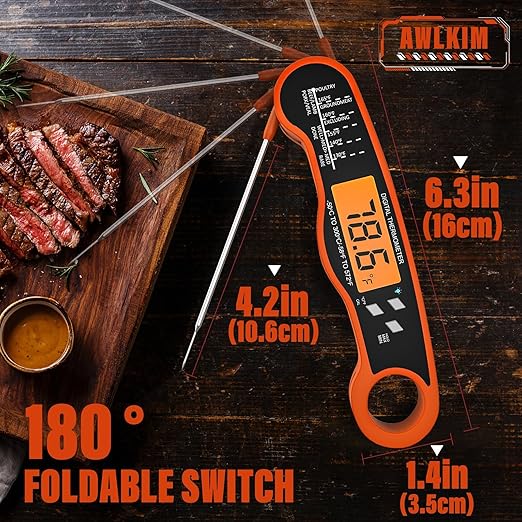 Meat Thermometer Digital - Fast Instant Read Thermometer for Cooking, Grilling, Candy Making, IP67 Waterproof with Backlight,Christmas Stocking Stuffers Gifts for Men, Dad, Husband - Orange