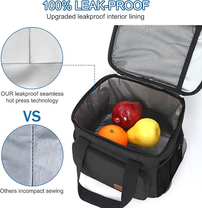 Femuar Lunch Bags for Women/Men, Insulated Lunch Bag for Work Office Picnic - Lunch Cooler Bag Leakproof Lunch Box with Adjustable Shoulder Strap - Charcoal