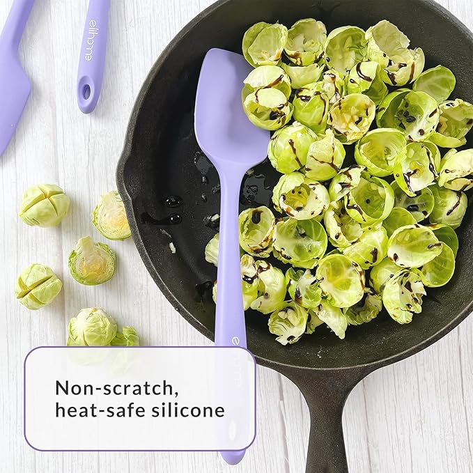 Elihome Chef Series 3 Piece Silicone Spatula Set - 600°F Heat Resistant Non Stick Rubber Kitchen Scraper Spatulas for Cooking, Baking, and Mixing – BPA Free and LFGB Certified Silicone, Purple Color