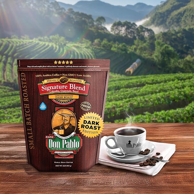 Don Pablo Signature Blend - Limited Edition Dark Roast Gourmet Coffee, 100% Arabica Whole Bean, Non-GMO, Low Acidity, 2 Pound (2 lb) Bag