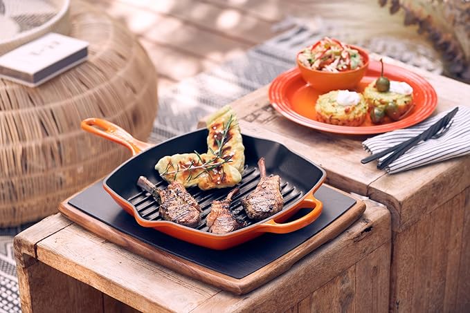 Le Creuset Enameled Cast Iron Signature Square Skillet Grill, 10.25", Marseille