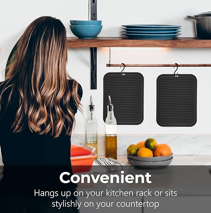 Silicone Trivets for Hot Dishes, Pots, Pans (4 Pack) - Heat-Resistant Pot Holders for Kitchen Countertop Mats - Silicone Trivet Mat (9 x 12 Inch) - Multipurpose Counter Pads (Black)