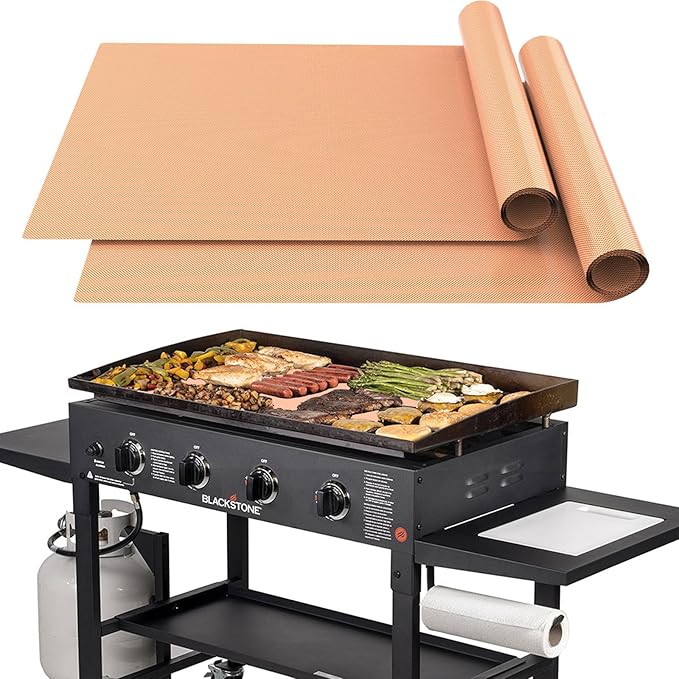 UBeesize 2 Pack Nonstick Copper Grilling Mats for 36 Inch Blackstone Griddle, Resuable Cooking Mat for Grilling, BPA and PFOA Free Heavy Duty BBQ Grill Mats, Griddle Accessories Kit -36 x 17.8 Inch