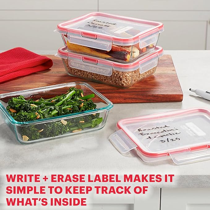 Pyrex Freshlock 10-Pack Mixed Sized Airtight Glass Food Storage Container Set, Non Toxic, BPA-Free Leakproof Locking Lids