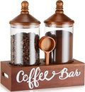 YangbagaGlass Sugar Coffee Canister for Ground Coffee,2×55OZ Coffee Containers with Wood Handle Shelf Coffee Station Coffee Bar Accessories Organizer Decor, Cereal Containers Storage with Wood Scoop
