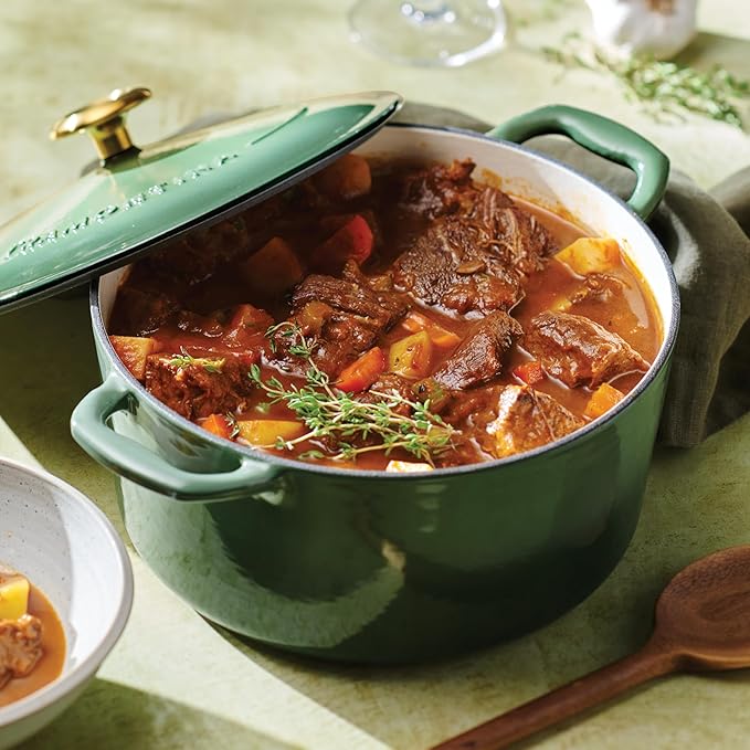 Tramontina Bestow Enameled Cast Iron Dutch Oven Pot with Lid, Round 5.5-quart, Cactus (Gold Knob)